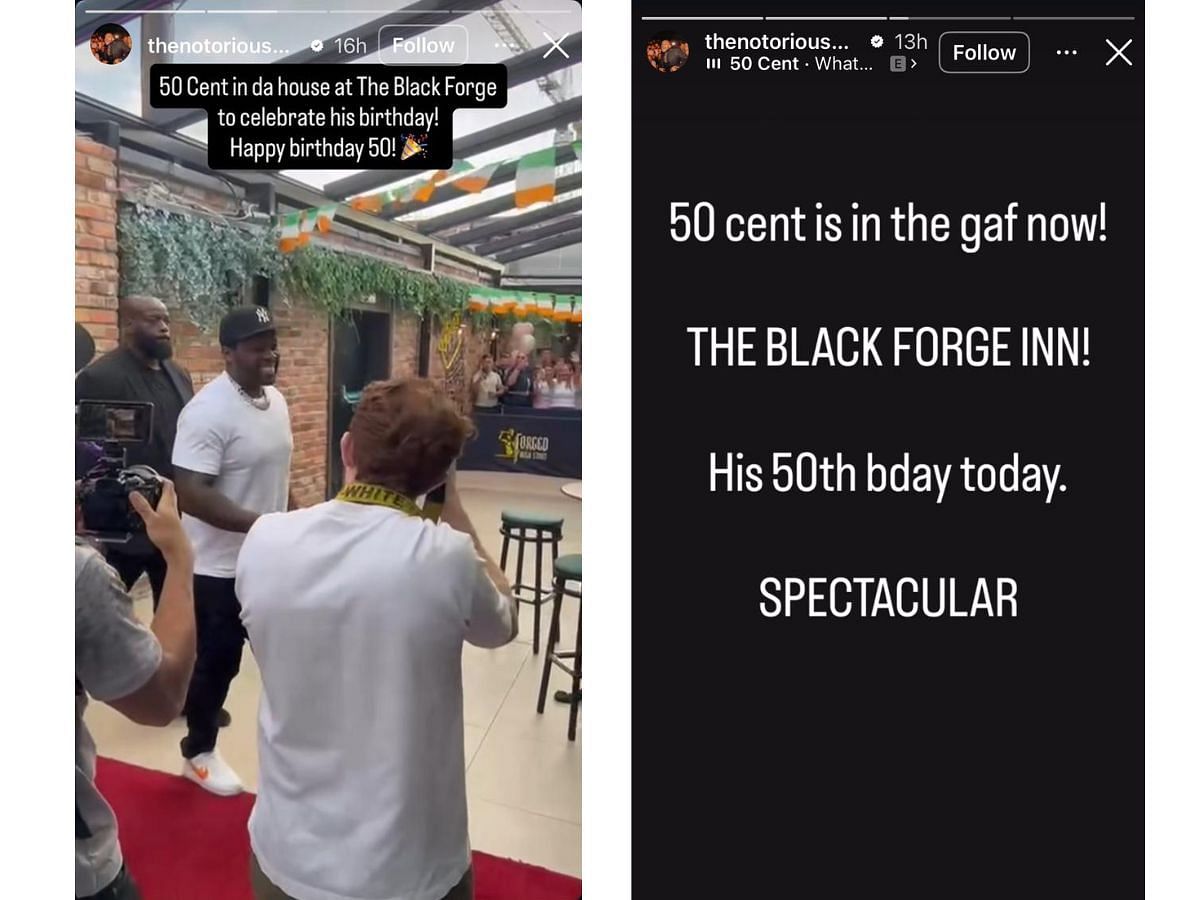 Conor McGregor's stories for 50 Cent (Image credits: Instagram.com/@thenotoriousmma)